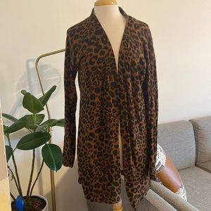 Lightweight Leopard Printed Long Open Cardigan